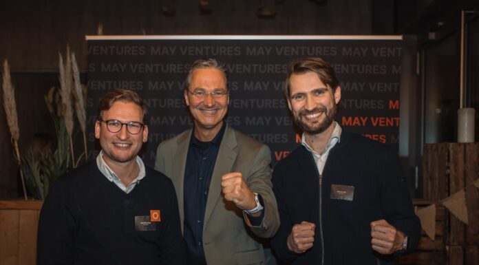 Alex von Frankenberg wird Venture Partner bei May Ventures Dr. Alex von Frankenberg schließt sich dem KI-Fonds May Ventures an – Max Derpa, Dr. Alex von Frankenberg, Dominik Lohle (v.l.n.r.) (c) May Ventures