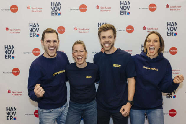 Gewinner*innen &bdquo;Future Health&ldquo;: Das Team von Phonomatics (v.l.n.r.) Christopher Gebauer, Hanna Ehlert, Lars Rumberg und Edith Beaulac