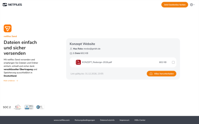 Empfänger erhalten Ihre Dateien ganz einfach: Ohne Konto, ohne Registrierung, ohne Hürden. (c) netfiles