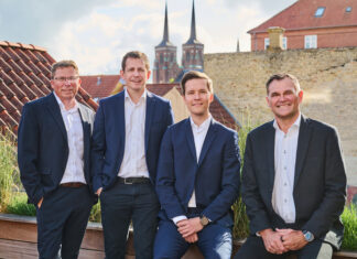 FSN Capital bringt Portfoliounternehmen an die Börse Niels Eldrup Meidahl (Co-Founder and Group CEO), Mathias Ringsted (Group CFO), Christian Jelsbech (Investment Director at FSN Capital), Peter Frandsen (CEO Denmark an Co-founder) (v.l.n.r.) (c) InstallatørGruppen