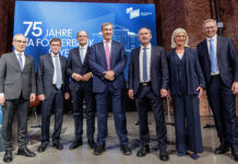 LfA blickt auf 75 Jahre Förderung zurück Hans Peter Göttler (Stv. LfA-Vorstandsvorsitzender), Dr. Bernhard Schwab (LfA-Vorstandvorsitzender), Albert Füracker (Staatsminister der Finanzen und für Heimat), Dr. Markus Söder (Bayerischer Ministerpräsident), Hubert Aiwanger (Staatsminister für Wirtschaft, Landesentwicklung und Energie, LfA-Verwaltungsratsvorsitzender), Ulrike Scharf (Staatsministerin für Familie, Arbeit und Soziales, Mitglied im LfA-Verwaltungsrat) und Stefan Höck (LfA-Vorstandsmitglied) (v.l.n.r.) c) LfA