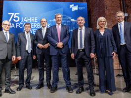 Hans Peter Göttler (Stv. LfA-Vorstandsvorsitzender), Dr. Bernhard Schwab (LfA-Vorstandvorsitzender), Albert Füracker (Staatsminister der Finanzen und für Heimat), Dr. Markus Söder (Bayerischer Ministerpräsident), Hubert Aiwanger (Staatsminister für Wirtschaft, Landesentwicklung und Energie, LfA-Verwaltungsratsvorsitzender), Ulrike Scharf (Staatsministerin für Familie, Arbeit und Soziales, Mitglied im LfA-Verwaltungsrat) und Stefan Höck (LfA-Vorstandsmitglied) (v.l.n.r.) c) LfA