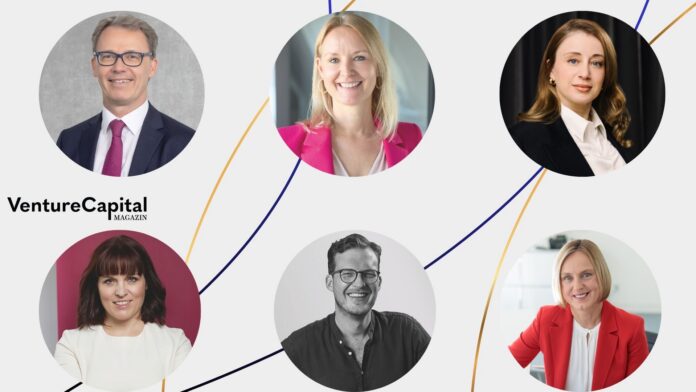 Christoph Büth (NRW.Bank), Dr. Carolin Gabor (Caesar Ventures Management), Jelena Markovic (TGW Logistics Ventures), Jan Miczaika (HV Capital), Katja Ruhnke (CK­ Venture Capital und Business Angels Deutschland (BAND)) und Monika Steger (Bayern Kapital)