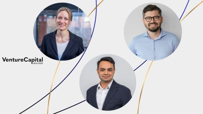 Viktoria Vorwachs (NBank Capital), Nikolaj Klebert (BonVenture) und Dr. Prateek Mahalwar (Bioweg) Viktoria Vorwachs (NBank Capital), Nikolaj Klebert (BonVenture) und Dr. Prateek Mahalwar (Bioweg)