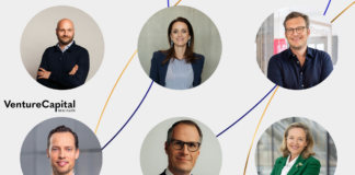 Christian Miele (Headline), Verena Pausder (Startup-Verband), Jan Miczaika (HV Capital), Stefan Maassen (Deutsche Börse), Tibor Kossa (Goldman Sachs) & Nadia Calviño (EIB)
