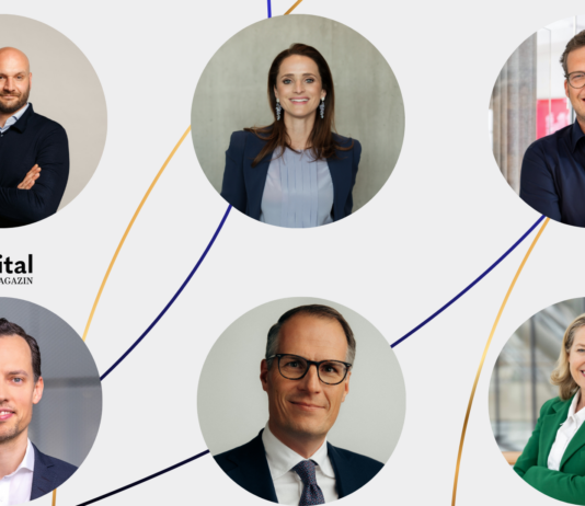 Christian Miele (Headline), Verena Pausder (Startup-Verband), Jan Miczaika (HV Capital), Stefan Maassen (Deutsche Börse), Tibor Kossa (Goldman Sachs) & Nadia Calviño (EIB)
