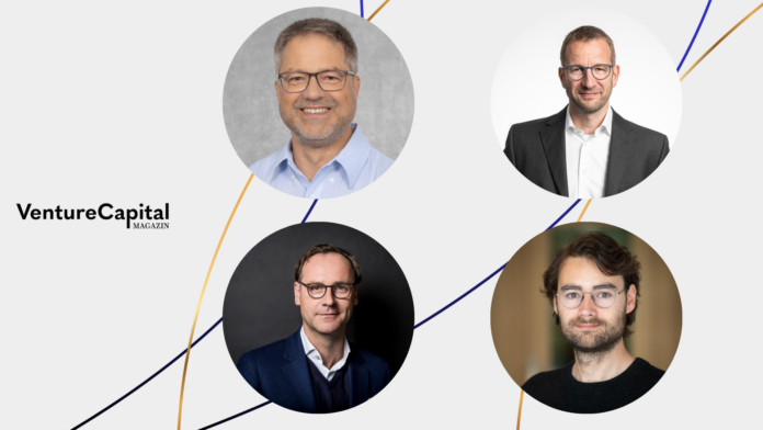 Dr. Claas Heise (NRW.Bank), Dr. Markus Schillo (EIF), Markus Pflitsch (Terra Quantum) & Dr. Thomas Luschmann (Peak Quantum) Dr. Claas Heise (NRW.Bank), Dr. Markus Schillo (EIF), Markus Pflitsch (Terra Quantum) & Dr. Thomas Luschmann (Peak Quantum)